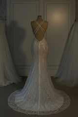 Dressystars Mermaid V Neck Spaghetti Strap Heavy Bridal Gown With Beadings
