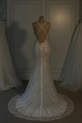 Dressystars Mermaid V Neck Spaghetti Strap Heavy Bridal Gown With Beadings