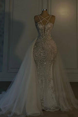 Dressystars Mermaid V Neck Spaghetti Strap Heavy Bridal Gown With Beadings
