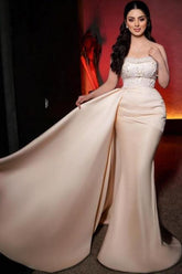 Dressystars Mermaid Wedding Dress Strapless Sequined Bridal Gown With Pearls