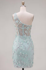 Dressystars Mint Floral Beaded Keyhole Corset Tight Short Homecoming Dress with Slit