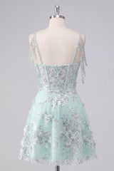 Dressystars Mint Floral Cold-Shoulder Beaded A-Line Corset Short Homecoming Dress