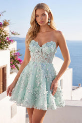 Dressystars Mint Floral Sweetheart Beaded A-Line Corset Short Homecoming Dress