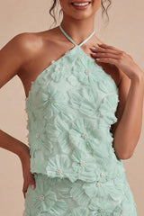 Dressystars Mint Green Floral Halter 2-Piece Tight Short Homecoming Dress