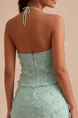 Dressystars Mint Green Floral Halter 2-Piece Tight Short Homecoming Dress