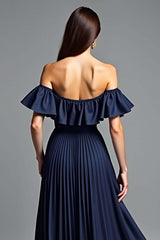 Dressystars Navy Wedding Guest Dress Beaded Halter A Line Long Formal Dress