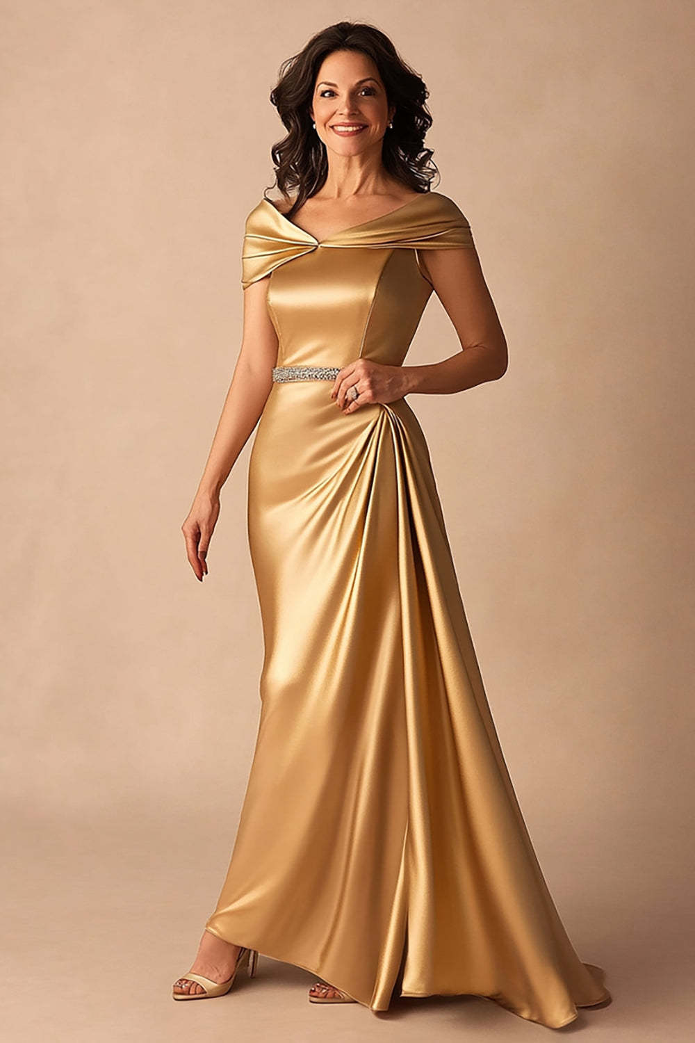 Dressystars Off The Shoulder A Line Gold Long Formal Dress