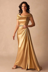 Dressystars Off The Shoulder A Line Gold Long Formal Dress