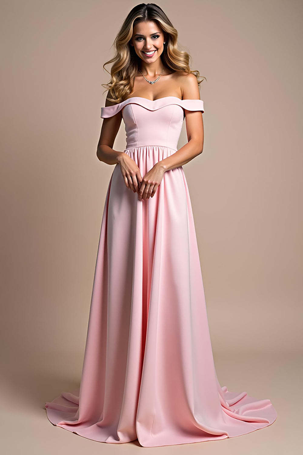 Dressystars Off The Shoulder A Line Pink Wedding Guest Dress Ruched Long Formal Dress