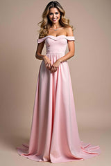 Dressystars Off The Shoulder A Line Pink Wedding Guest Dress Ruched Long Formal Dress