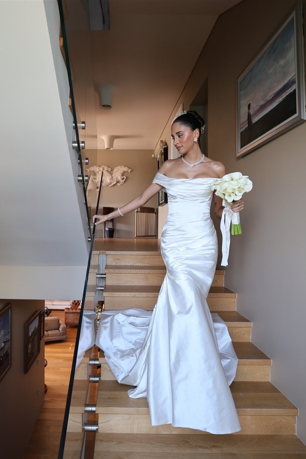 Dressystars Off The Shoulder Beach Wedding Dress Satin Mermaid Bridal Gown