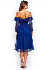 Dressystars Off The Shoulder Chiffon Royal Blue Wedding Guest Dress Knee-Length Formal Dress