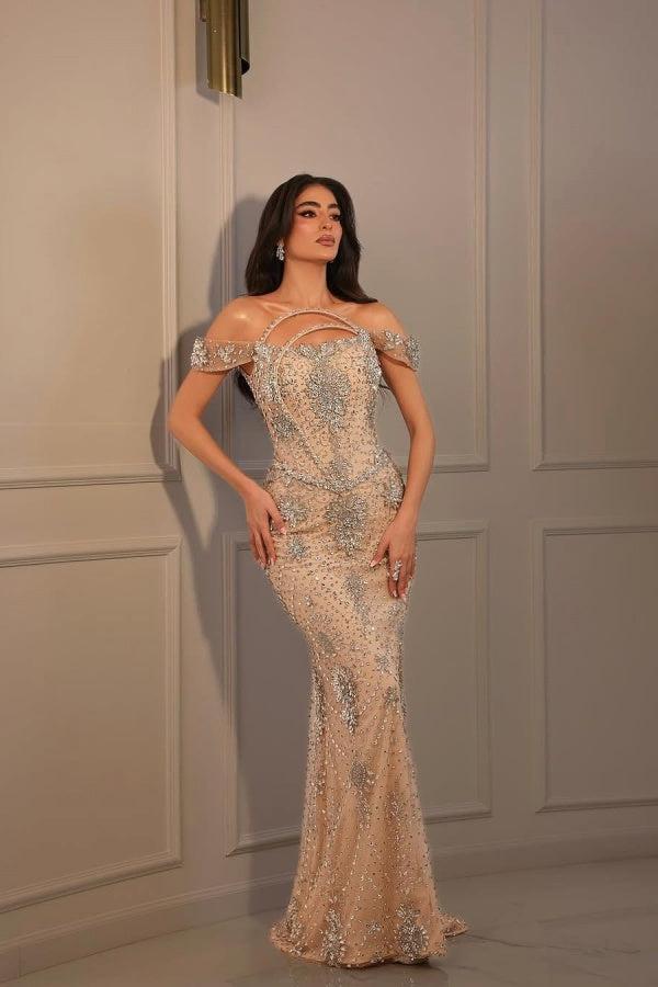 Dressystars Off The Shoulder Formal Dress Beaded Tulle Sheath/Column Prom Dress