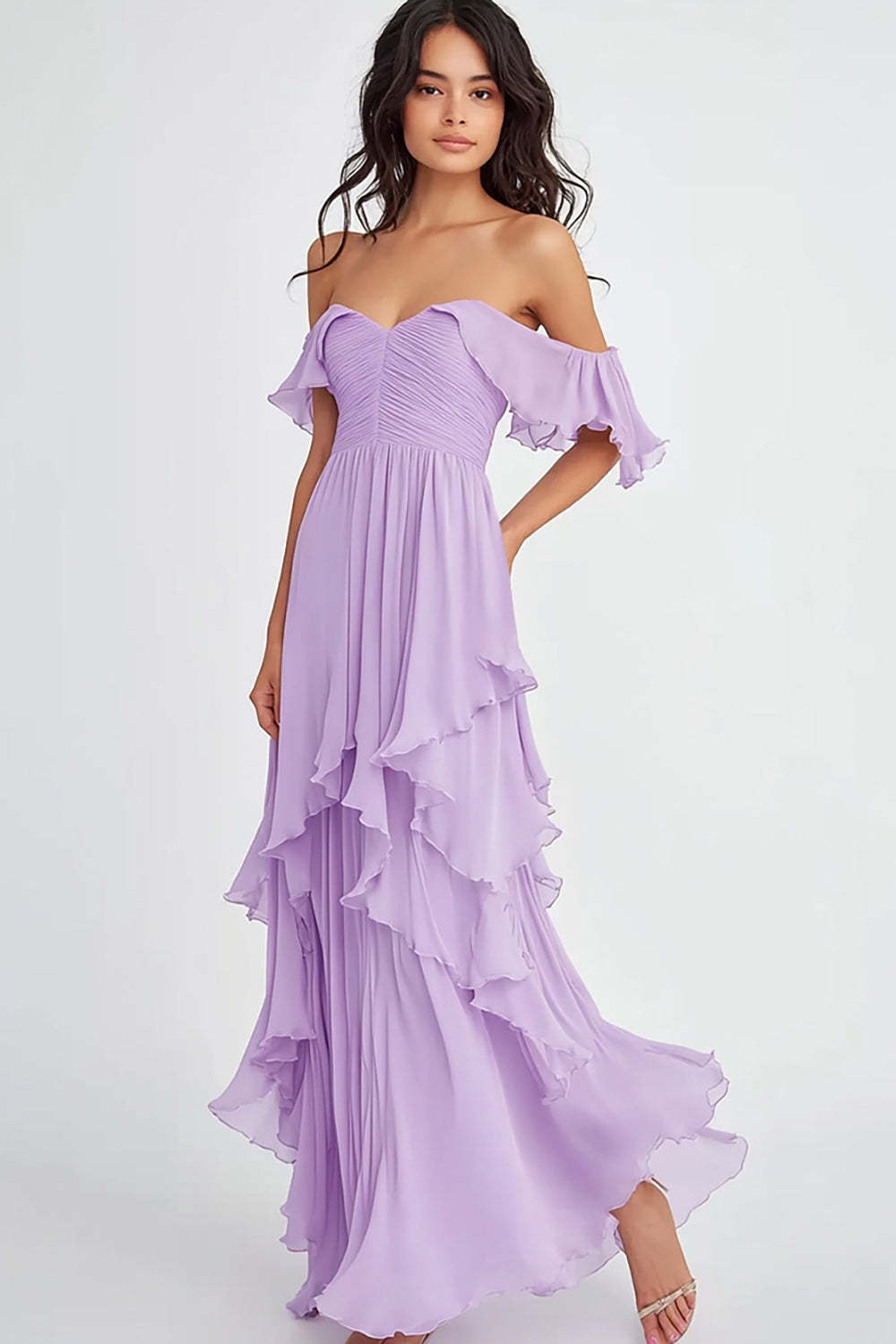 Dressystars Off The Shoulder Lilac Ruffled Long Formal Dress