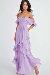 Dressystars Off The Shoulder Lilac Ruffled Long Formal Dress