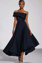 Dressystars Off The Shoulder Navy Wedding Guest Dress A Line Long Formal Dress