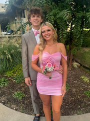 Dressystars Off the Shoulder Homecoming Dress Bodycon Pink Short Cocktail Dress