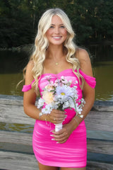 Dressystars Off the Shoulder Homecoming Dress Bodycon Pink Short Cocktail Dress