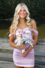 Dressystars Off the Shoulder Homecoming Dress Bodycon Pink Short Cocktail Dress