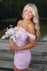 Dressystars Off the Shoulder Homecoming Dress Bodycon Pink Short Cocktail Dress