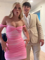 Dressystars Off the Shoulder Homecoming Dress Bodycon Pink Short Cocktail Dress