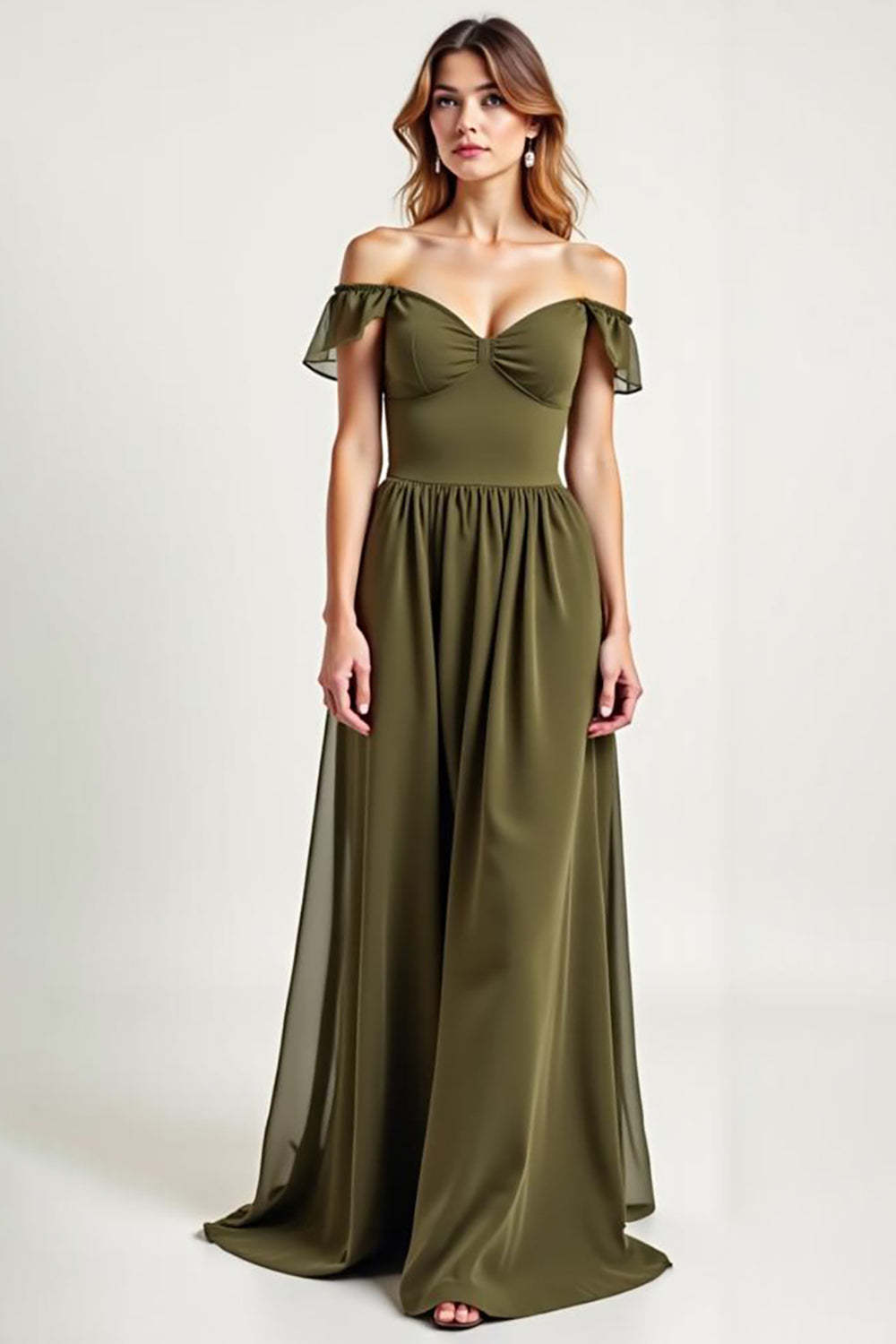 Dressystars Olive Wedding Guest Dress Chiffon Long Off The Shoulder Formal Dress