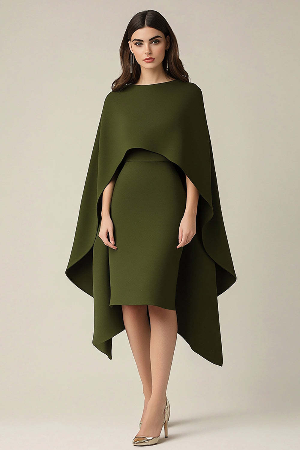 Dressystars Olive Wedding Guest Dress Scoop Sheath Formal Dress With Shawl