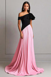 Dressystars One Shoulder A Line Elegant Black Pink Wedding Guest Dress Formal Dress