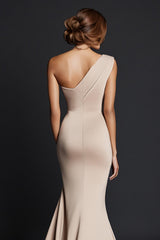 Dressystars One Shoulder Khaki Wedding Guest Dress Mermaid Long Formal Dress