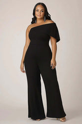 Dressystars One Shoulder Plus Size Black Wedding Guest Dress Long Formal Jumpsuit