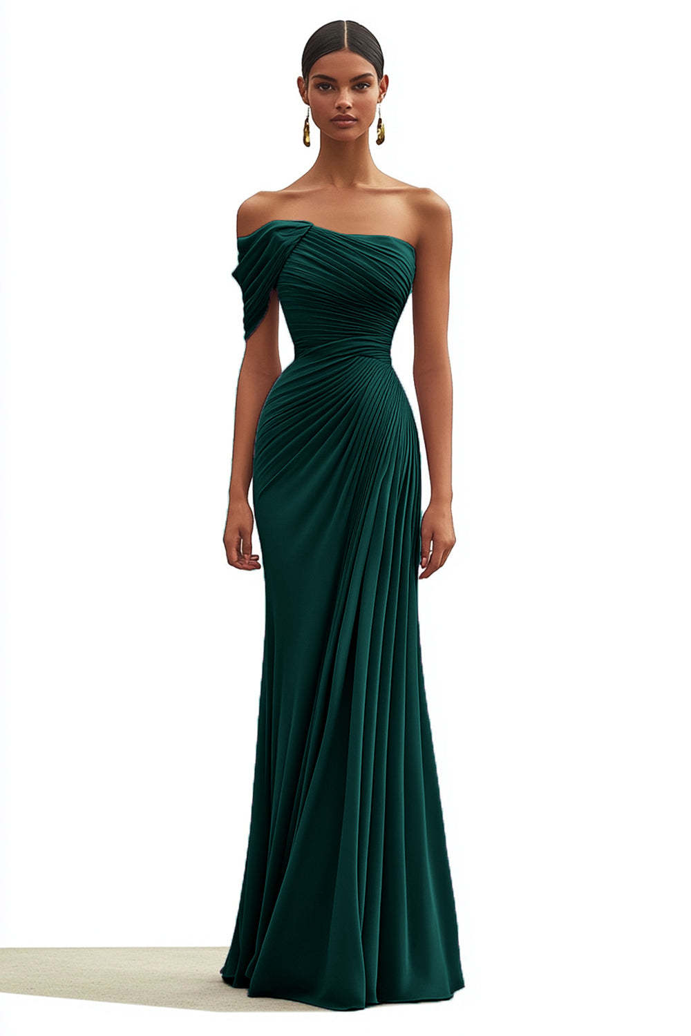 Dressystars One Shoulder Ruched Mermaid Dark Green Wedding Guest Dress Long Formal Dress