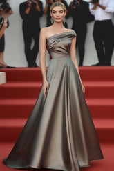 Dressystars One Shoulder Satin A Line Steel Grey Long Gala Dress