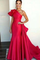 Dressystars One Shoulder Sheath Watermelon Gala Dress With Cape