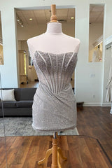 Dressystars Orange Corset Tight Homecoming Dresses Beaded Strapless Short Cocktail Dresses