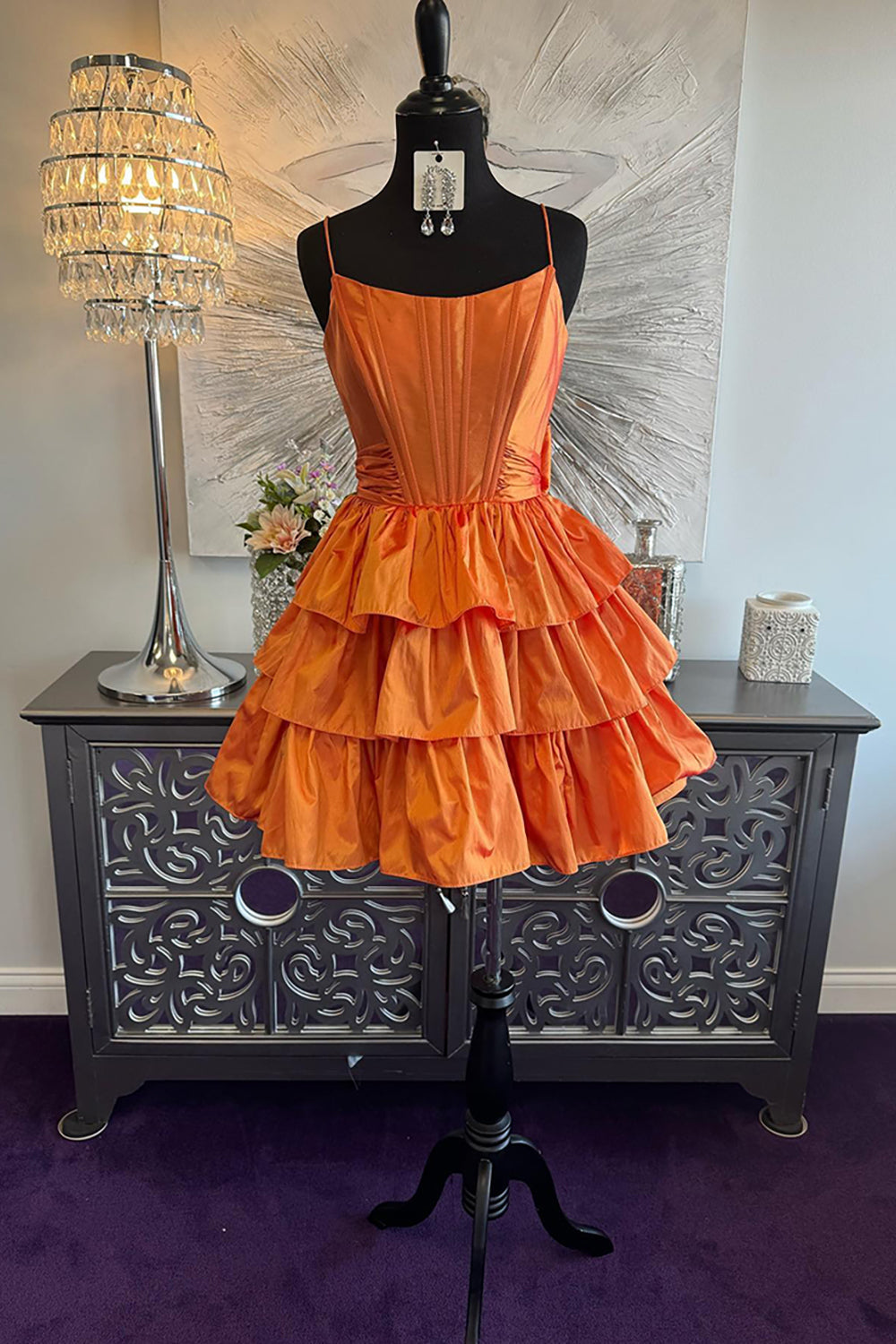 Dressystars Orange Ruffled A Line Homecoming Dresses Short Corset Cocktail Dresses With Bow