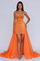 Dressystars Orange Tight Short Beaded Homecoming Dress with Cape