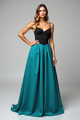Dressystars Peacock Blue Wedding Guest Dress A Line Black Wedding Guest Dress Satin Long Formal Dress
