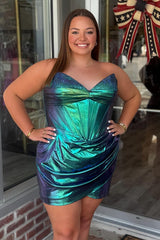 Dressystars Peacock Green Homecoming Dresses Metallic Beaded Corset Short Tight Cocktail Dresses
