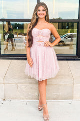 Dressystars Pink Dots Floral Cut Out A Line Homecoming Dresses Short Cocktail Dresses