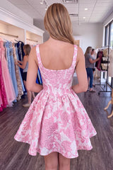Dressystars Pink Floral A-Line Corset Short Homecoming Dress