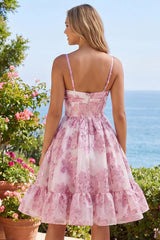 Dressystars Pink Floral Keyhole Corset Short Homecoming Dress with 3D Flower