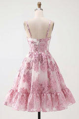 Dressystars Pink Floral Keyhole Corset Short Homecoming Dress with 3D Flower