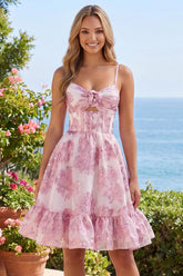 Dressystars Pink Floral Keyhole Corset Short Homecoming Dress with 3D Flower