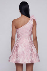Dressystars Pink Floral One Shoulder A-Line Short Cocktail Dress with Bow