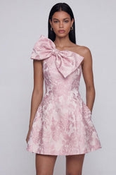 Dressystars Pink Floral One Shoulder A-Line Short Cocktail Dress with Bow