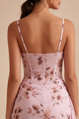 Dressystars Pink Floral Ruched Corset Tight Short Homecoming Dress with Sash