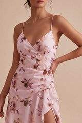 Dressystars Pink Floral Spaghetti Straps Ruffled A-Line Short Homecoming Dress
