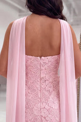 Dressystars Pink Neck Scarf Lace Tight Strapless Short Homecoming Dress