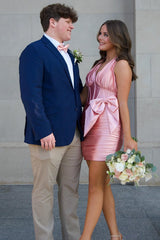 Dressystars Pink Satin Halter Homecoming Dresses Corset Short Tight Cocktail Dresses With Bow