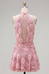 Dressystars Pink Sequin Floral A-Line Short Homecoming Dress with Ruffles